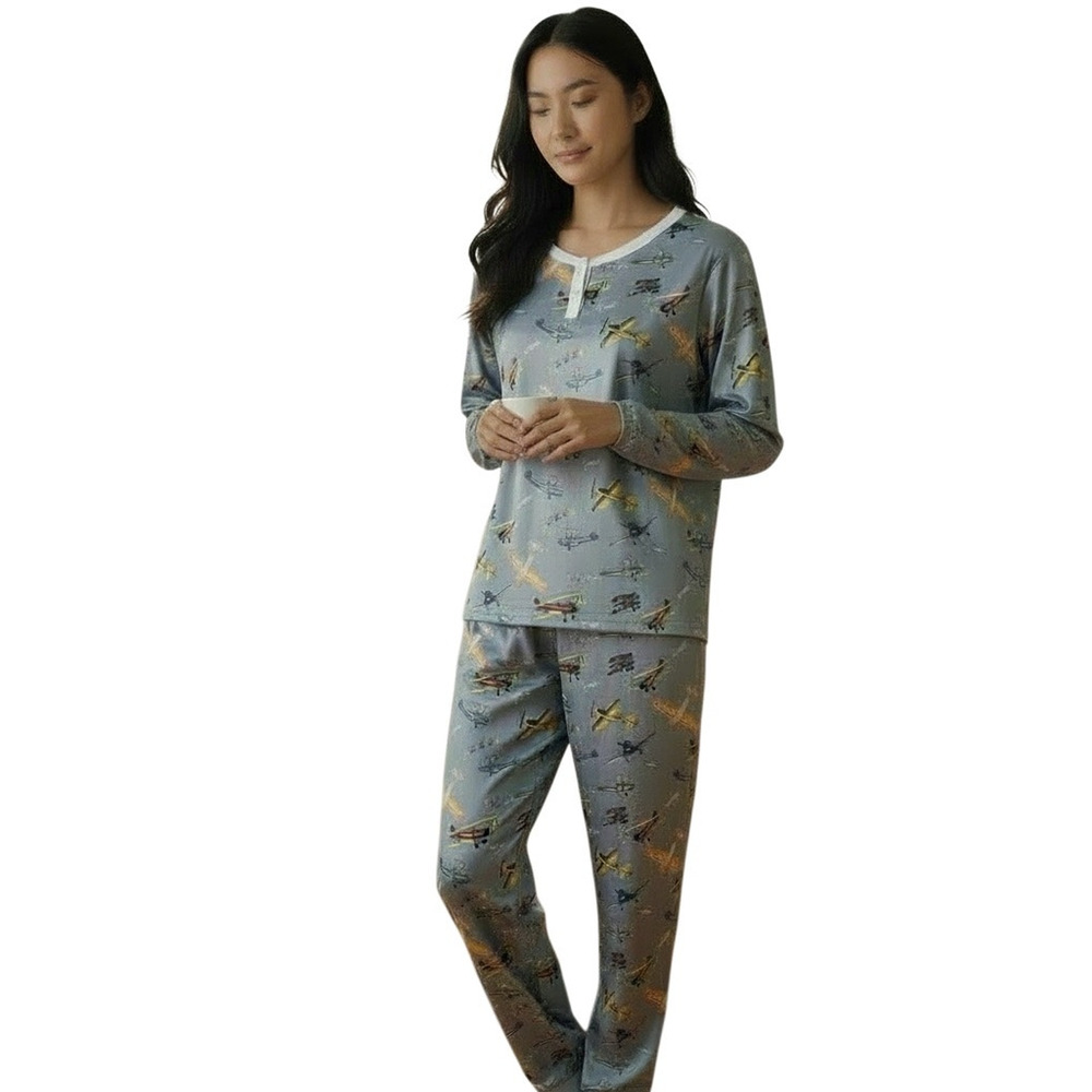 Hart+Land Airplanes Patterned Organic Pima Cotton Men’s Pajama Set Size XS